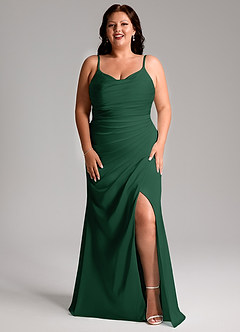 Azazie Deandra Bridesmaid Dresses Dark Green Mermaid Pleated Stretch Satin Dress image3