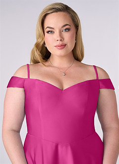 Barbie ♥ Azazie Bridesmaid Dresses Fuchsia A-Line Off the Shoulder Stretch Satin Convertible Dress image7