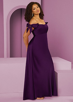 Barbie ♥ Azazie Bridesmaid Dresses Grape Sheath Off the Shoulder Stretch Satin Convertible Dress image11