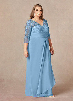 Azazie Joan Mother of the Bride Dresses Steel Blue Sheath V-Neck Lace Chiffon Dress image9