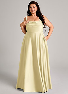 Azazie Shaude Bridesmaid Dresses Lemon Sorbet A-Line Pleated Stretch Satin Dress image11