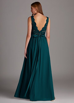 Azazie Elly Bridesmaid Dresses Pine A-Line Lace Scoop Neck Chiffon Dress image2