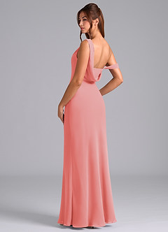 Azazie Madelyn Bridesmaid Dresses Coral Mermaid Off the Shoulder Chiffon Convertible Dress image6