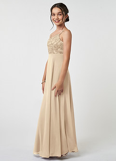 Azazie Sonya Junior Champagne A-Line Lace Chiffon Dress image3