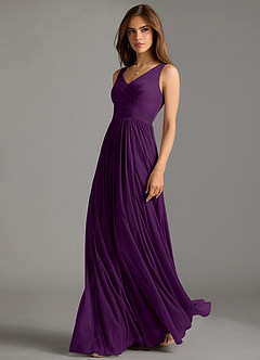 Azazie Keyla Bridesmaid Dresses Grape A-Line Pleated Mesh Dress image1