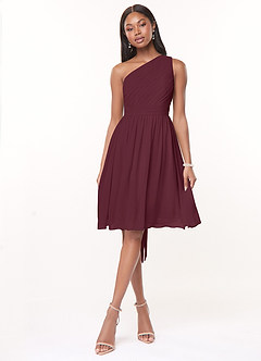 Azazie Katrina Brautjungfernkleider A-Linie One-Shoulder Chiffon Kleid Cabernetrot image1