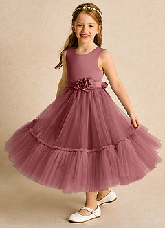 Azazie Miracle Blumenmädchenkleider A-Linie Schleifen Matte Satin Kleid Amethyst image4