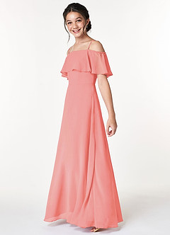 Azazie Maggie Junior Coral A-Line Off the Shoulder Chiffon Dress image5