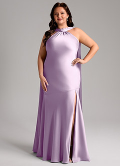 Azazie Kinsley Bridesmaid Dresses Frosted Lilac Mermaid Side Slit Stretch Satin Dress image8