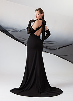Azazie Aerith Wedding Dresses Black Sheath Bow Stretch Crepe Dress image9