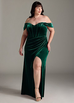 Azazie Jas Bridesmaid Dresses Emerald Sheath Off-The-Shoulder Corset Velvet Convertible Dress image9