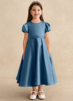 Azazie Princess Flower Girl Dresses Bermuda A-Line Pleated Matte Satin Dress image5