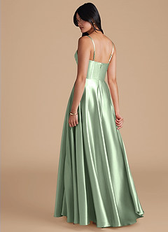 Azazie Elle Bridesmaid Dresses Matcha A-Line with Pockets Metallic Satin Dress image2
