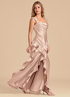 Azazie Sloane Vestidos de damas de honor Vestido de Rosa Inglesa de Satén Metálico de Corte en A con Escote de Corazón image3