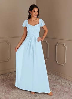 Azazie Gwenyth Final Sale Sky Blue A-Line Lace Chiffon Dress image1