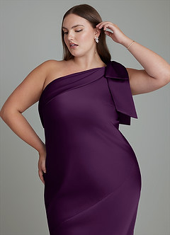 Azazie Yuanna Bridesmaid Dresses Grape Mermaid One Shoulder Stretch Satin Dress image10