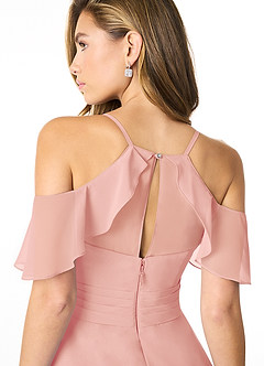 Azazie Dakota Bridesmaid Dresses Rosette A-Line V-Neck Pleated Chiffon Dress image7