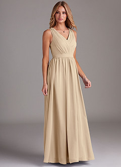 Azazie Kingsley Bridesmaid Dresses Champagne A-Line Lace Chiffon Dress image5