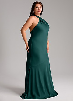 Azazie Lorena Robes de demoiselle d'honneur Robe Sirène en Satin extensible Plissée Vert Pin image11