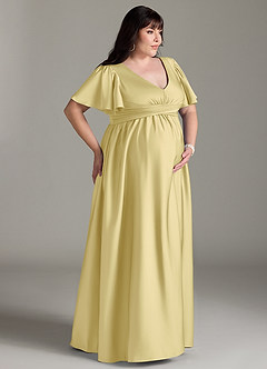 Azazie Verna Gravid brudtärna klänningar Klänning A-Line Ruched Golvlängd Stretch Satin image12