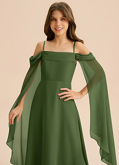 Azazie Moana Junior Linia A Pofałdowany Szyfon Długość podłogi Młodsza druhna Sukienka image7