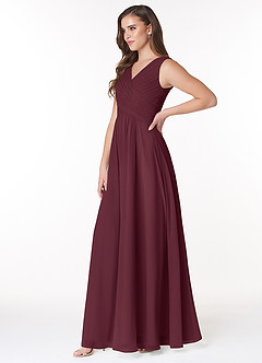 Azazie Flora Brautjungfernkleider A-Linie Plissee Chiffon Kleid Cabernetrot image3