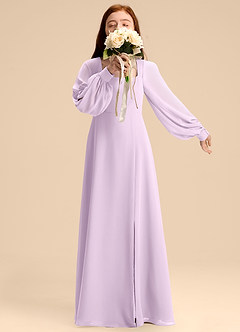Azazie Bondi Junior Frosted Lilac A-Line Blouson Chiffon Dress image3