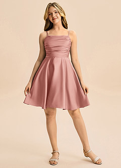 Azazie Miko Junior Vestido de Rosetón de Satén Elástico de Corte en A con Plisado image5