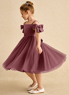 Azazie Amie Flower Girl Dresses Desert Rose A-Line Off the Shoulder Matte Satin Dress image4