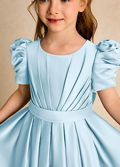 Azazie Miriam Abiti da Ragazza di Fiori Abito Principessa in Raso Opaco Plissettato Azzurro image8
