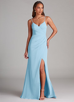 Azazie Maci Bridesmaid Dresses Sky Blue Sheath Pleated Chiffon Dress image1