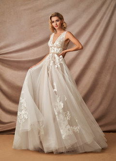 Azazie Lafayette Wedding Dresses A-Line Lace Tulle Cathedral Train Dress image5