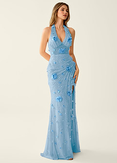Blairsofire Blau 3D-Blumen-Perlen-Pailletten-Stickerei-Mesh-Abendkleid image5