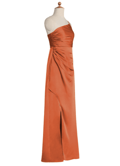 Azazie Eren Junior Vestido Canela de Cetim elástico de Bainha com Plissado image7