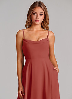 Azazie Elle Robes de demoiselle d'honneur Robe Trapèze en Mousseline de soie Plissée Terracotta image6