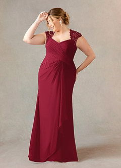 Azazie Birdie Mother of the Bride Dresses Burgundy A-Line Queen Anne Sequins Chiffon Dress image9