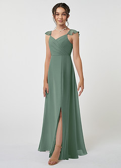 Azazie Amada Junior Eucalyptus A-Line Ruched Chiffon Dress image3