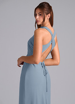 Azazie Evadne Bridesmaid Dresses Dusty Blue A-Line Pleated Chiffon Dress image8