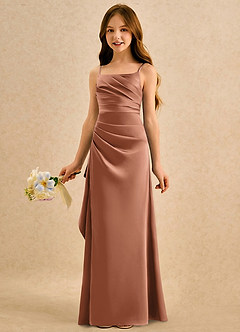 Azazie Cannoli Girls Formal Flower Girl Dresses Bronzer A-Line Pleated Matte Satin Dress image5