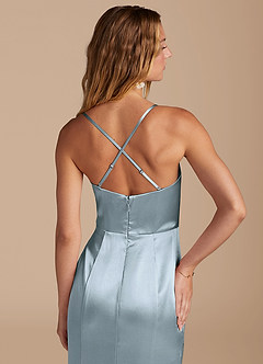 Azazie Marzia Bridesmaid Dresses Dusty Blue Mermaid Pleated Metallic Satin Dress image7