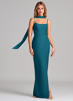 Azazie Calandra Bridesmaid Dresses Ink Blue Sheath Pleated Chiffon Dress image3