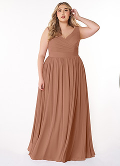 Azazie Keyla Jurken voor bruidsmeisjes Jurk van Chiffon met A-Lijn V-hals geplooid Bronzeertint image6