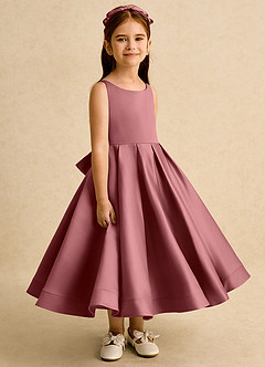 Azazie Babs Flower Girl Dresses Amethyst Ball-Gown Pleated Matte Satin Dress image3