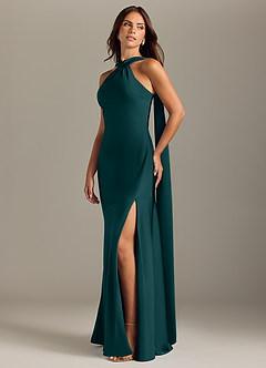 Azazie Kinsley Bridesmaid Dresses Pine Mermaid Side Slit Stretch Satin Dress image3