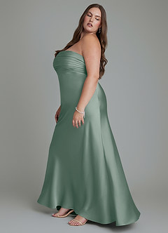 Azazie Saylor Vestidos de damas de honor Vestido Salvia Plateada de Satén Elástico de Corte Sirena con Palabra de honor image13