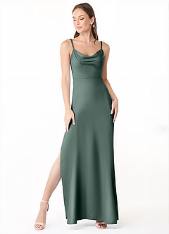 Azazie Alaija Bridesmaid Dresses Sea Moss Mermaid Side Slit Stretch Satin Dress image2