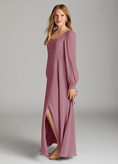 Azazie Leonia Junior Vintage Mauve A-Line with Pockets Chiffon Dress image3