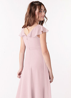 Azazie Posie Junior Blushing Pink A-Line Ruched Chiffon Dress image5