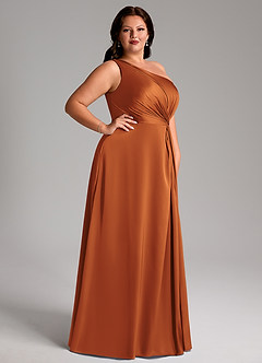 Azazie Brooke Jurken voor bruidsmeisjes Jurk van Stretch Satijn met A-Lijn One-Shoulder Kaneel image10