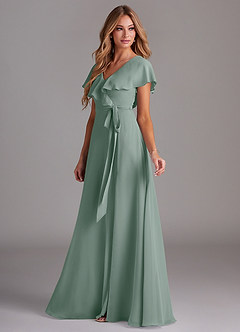Azazie Lainey Bridesmaid Dresses Silver Sage A-Line with Pockets Chiffon Dress image5